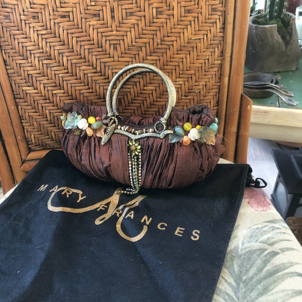 Mary Francis Bronze Silk Gemstone & Carved Purse